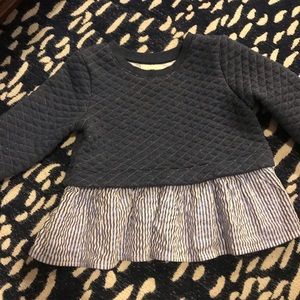 Navy sweatshirt with blue shimmer strip bottom ruffle